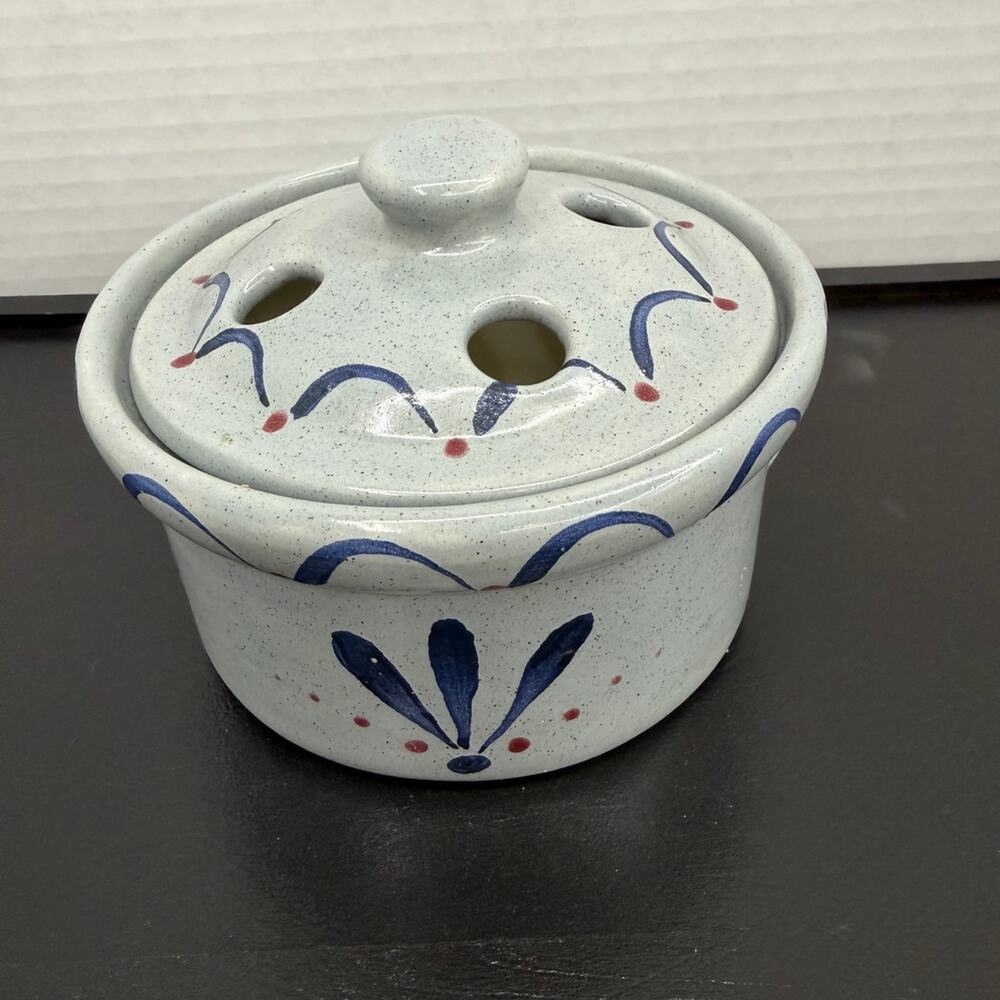 Garlic Keeper Ceramic Spleckled Blue Gray Hand Painted Home Decor